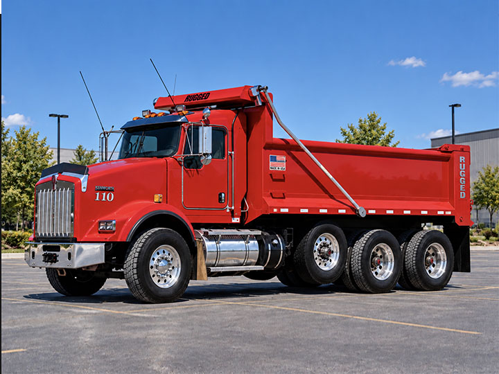 Rugged dump body on a tri-axle truck